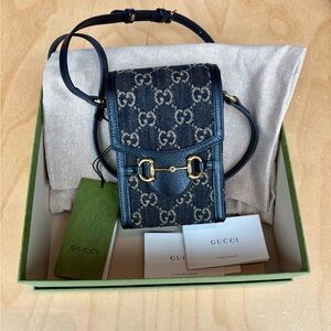 GUCCI Horsebit 1955 Mini Shoulder Bag 625615 Canvas Navy